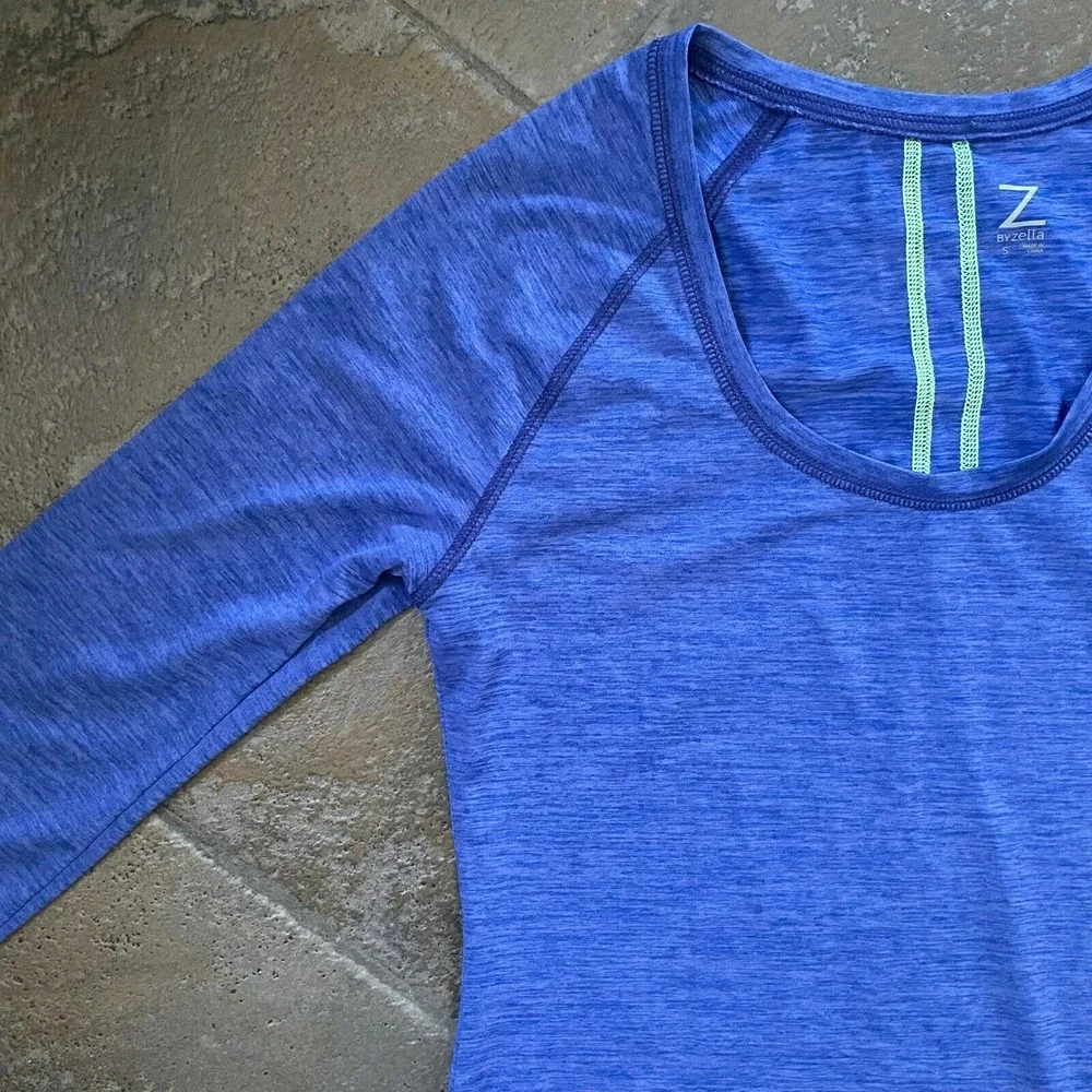 Zella Women's Heather Blue Long Sleeve With Thumbholes Activewear Shirt Size S - Picture 4 of 12